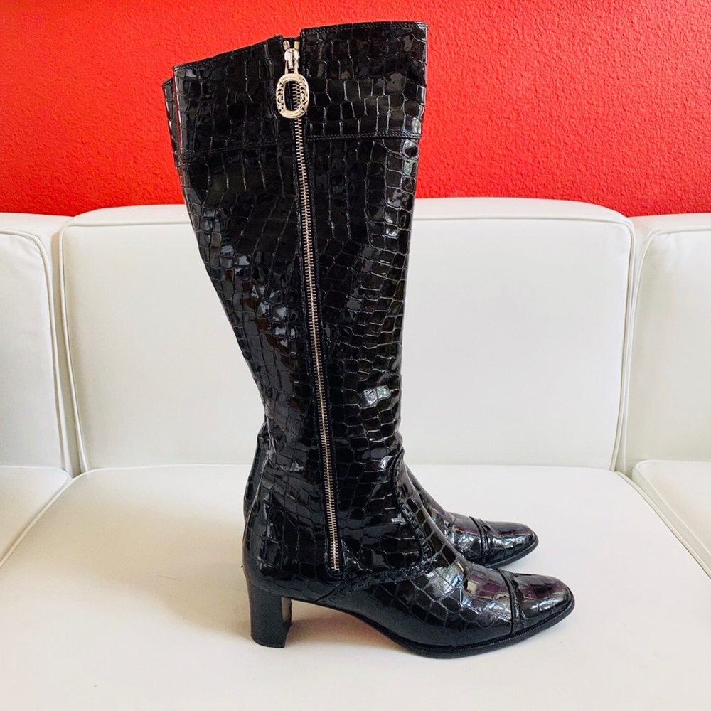 Brighton Torch Patent Leather Black Croc Boots SZ 8.5- fits more like an 8